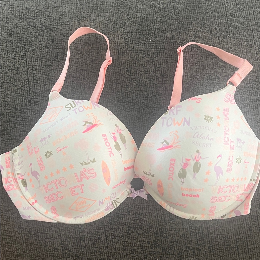 Victoria's Secret Pink and Cream Graphic Bra